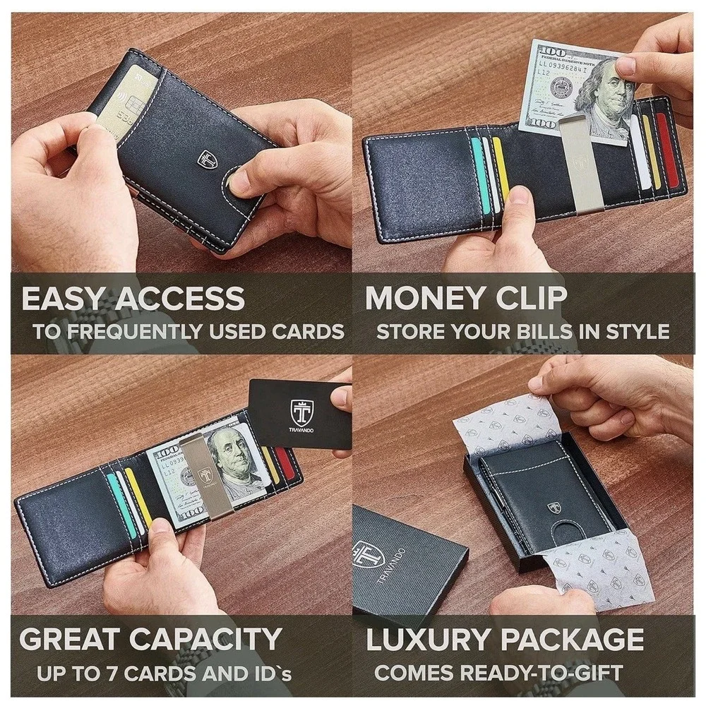 Money Clip Wallet RIO, Slim RFID Blocking Card‎ Holder for Men-Black And White