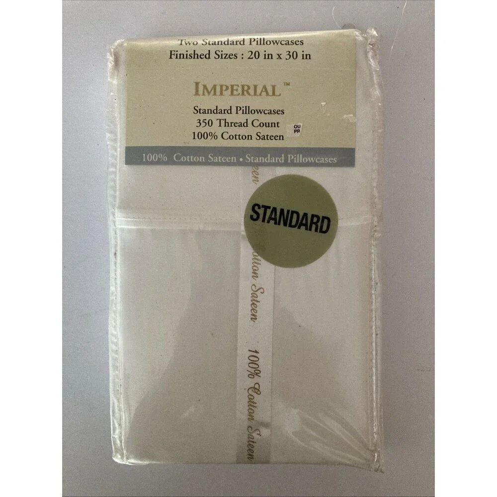 Imperial Collection Two Standard 100% Cotton Sateen Pillowcases 350 Thread CT.