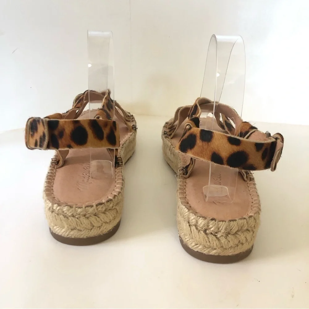 Madewell Malia Asymmetric Leopard Leather Calf Hair Espadrille Sandal Size 91/2