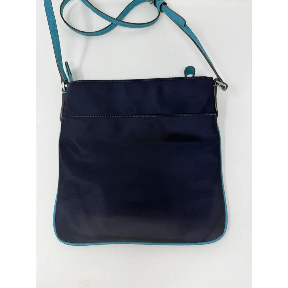 Michael Kors Navy Blue Nylon Crossbody Bag Turquoise Trim Adjustable Strap