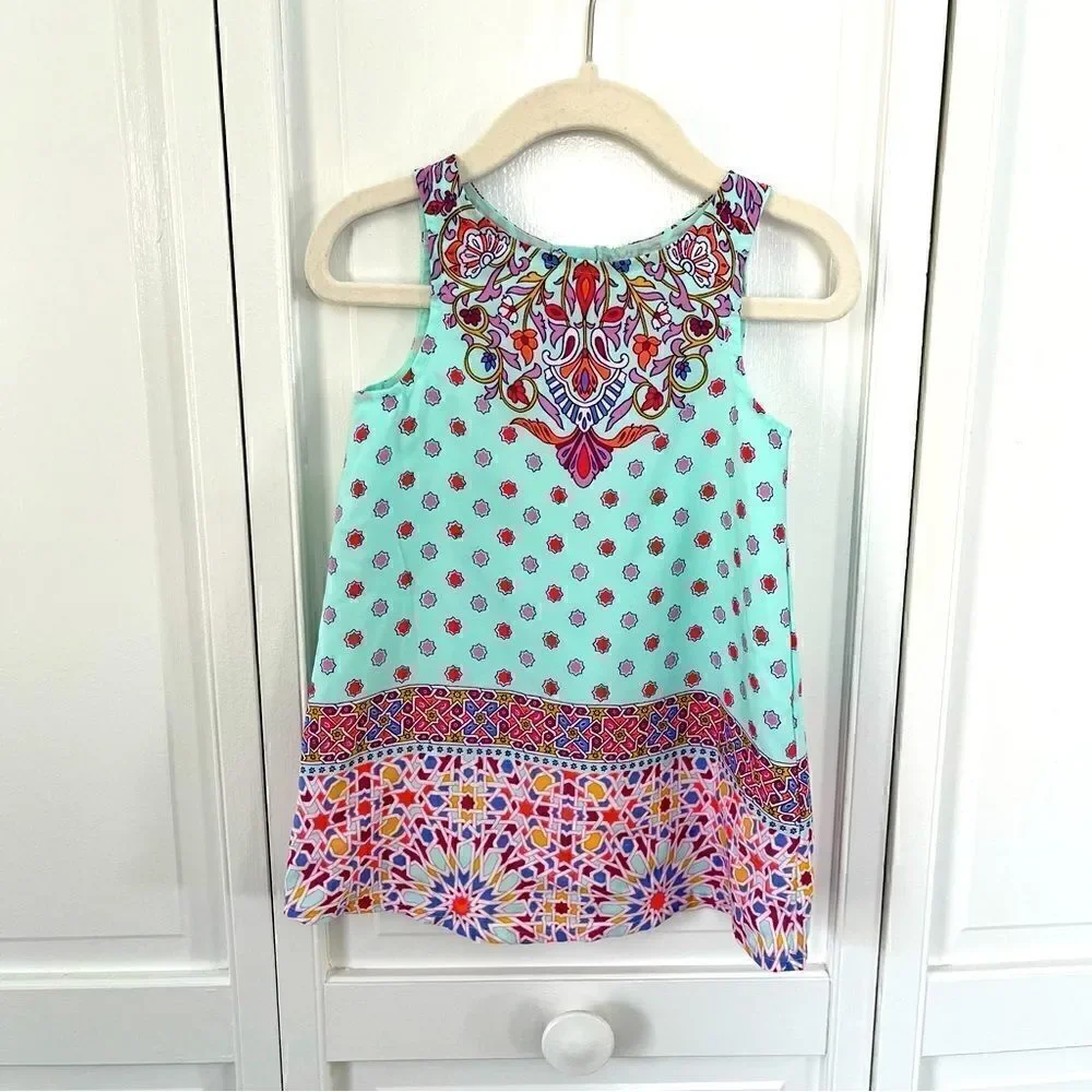 OshKosh Genuine Kids Girls Teal Fully Lined Bright Colored Trapeze Style Dress