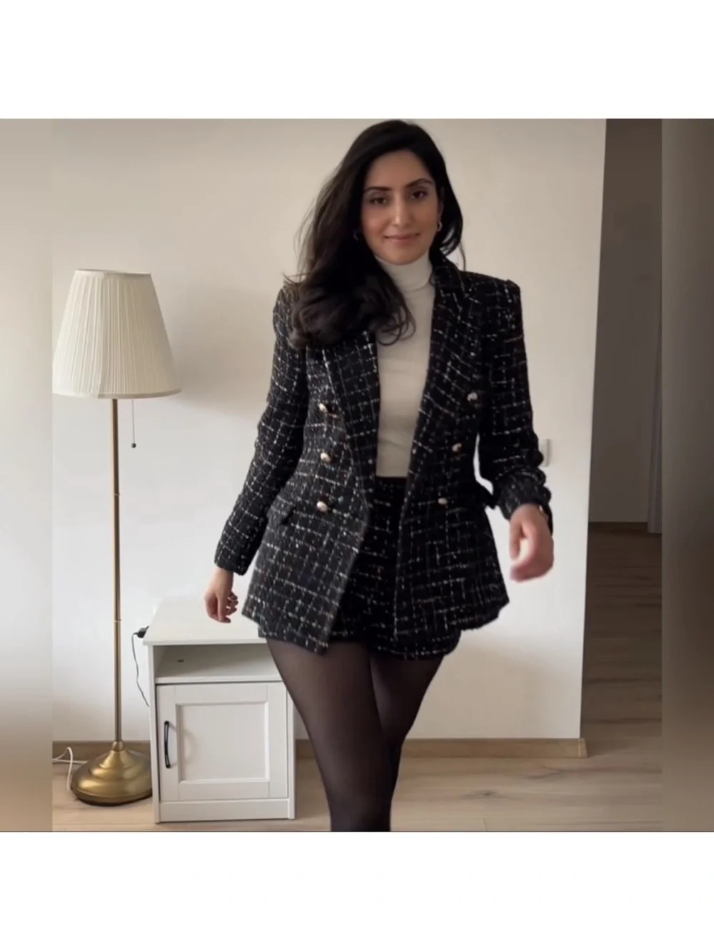 ZARA 2 PIECES MATCHING  SET DOUBLE BREASTED TWEED BLAZER AND SHORTS