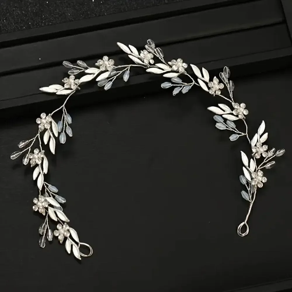 Bridal Floral Pearl and Crystal Hair Vine Wreath Silver or Rose Gold