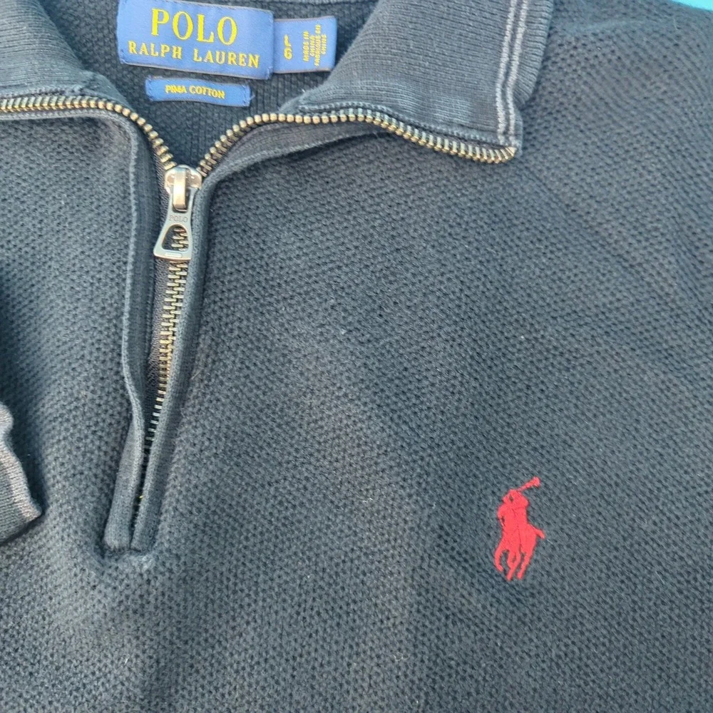 Polo Ralph Lauren Mens Black Pima Cotton Quarter Zip Sweater Large Pony Logo