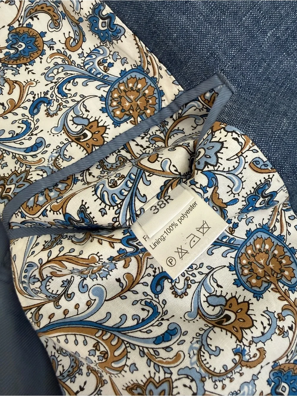 Enzo Tovare Blue 100% Linen Sport Coat Blazer White Contrast Stitching 38R