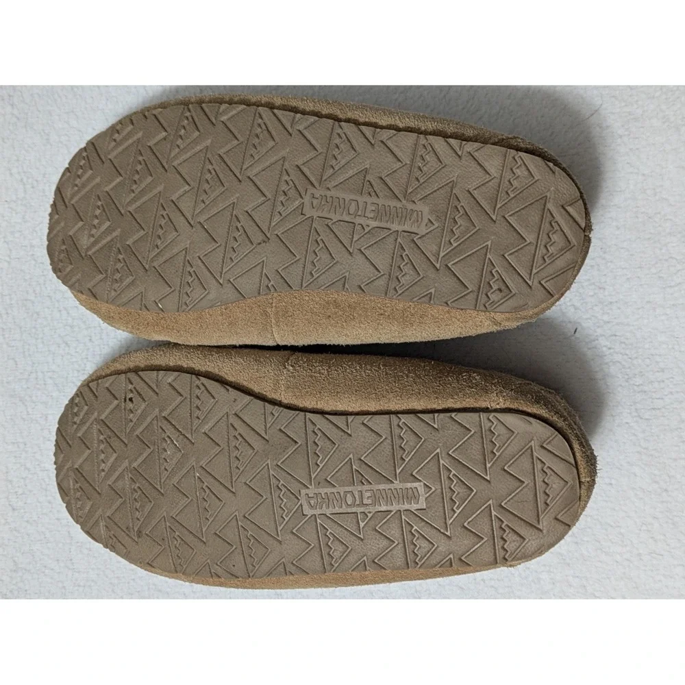 Minnetonka Moccasins Girls Suede Slippers Faux Fur Lined Kids Shoes Sz 12 Youth