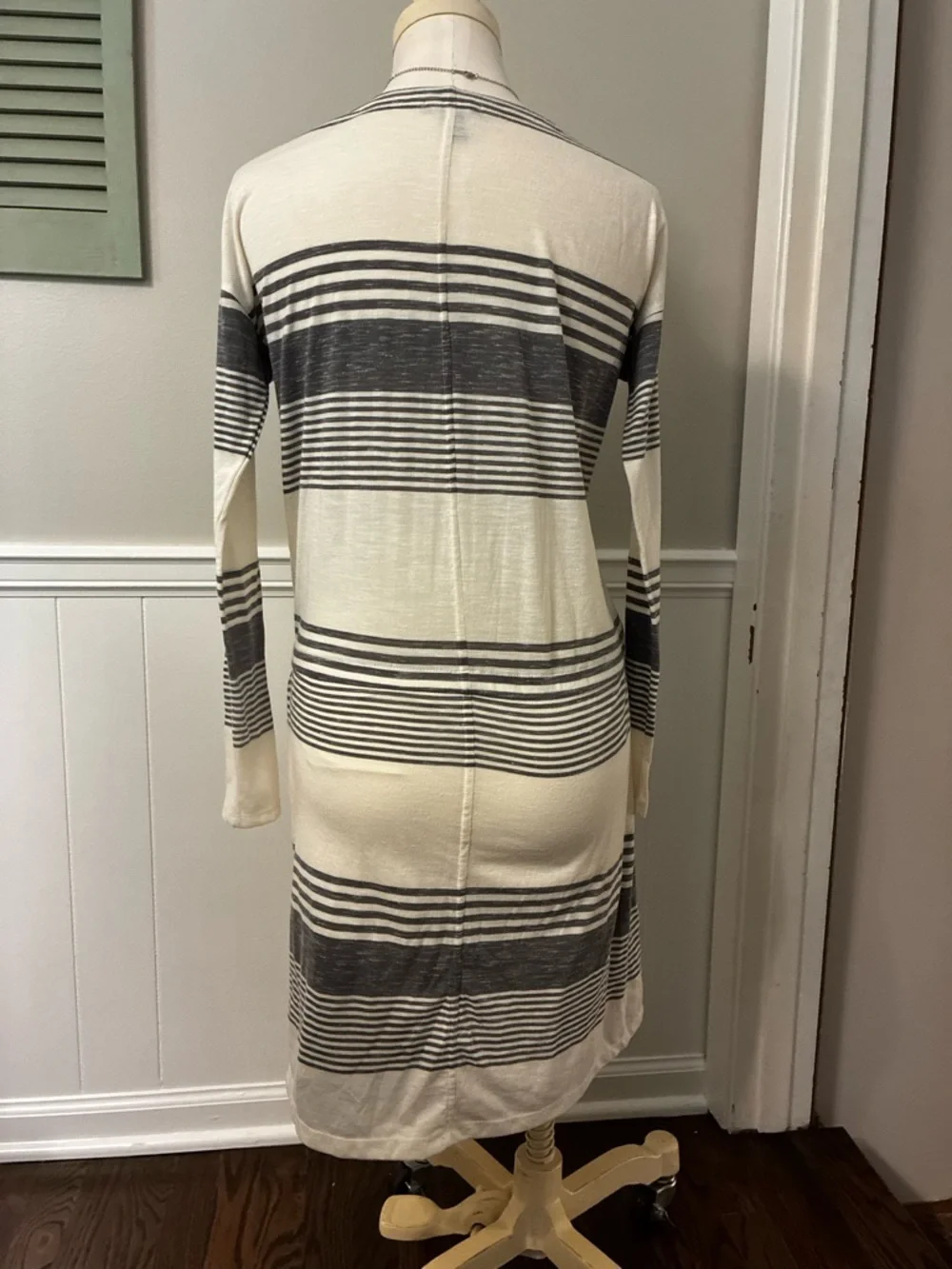 GAP Gray and Cream Striped Long Sleeve Dress