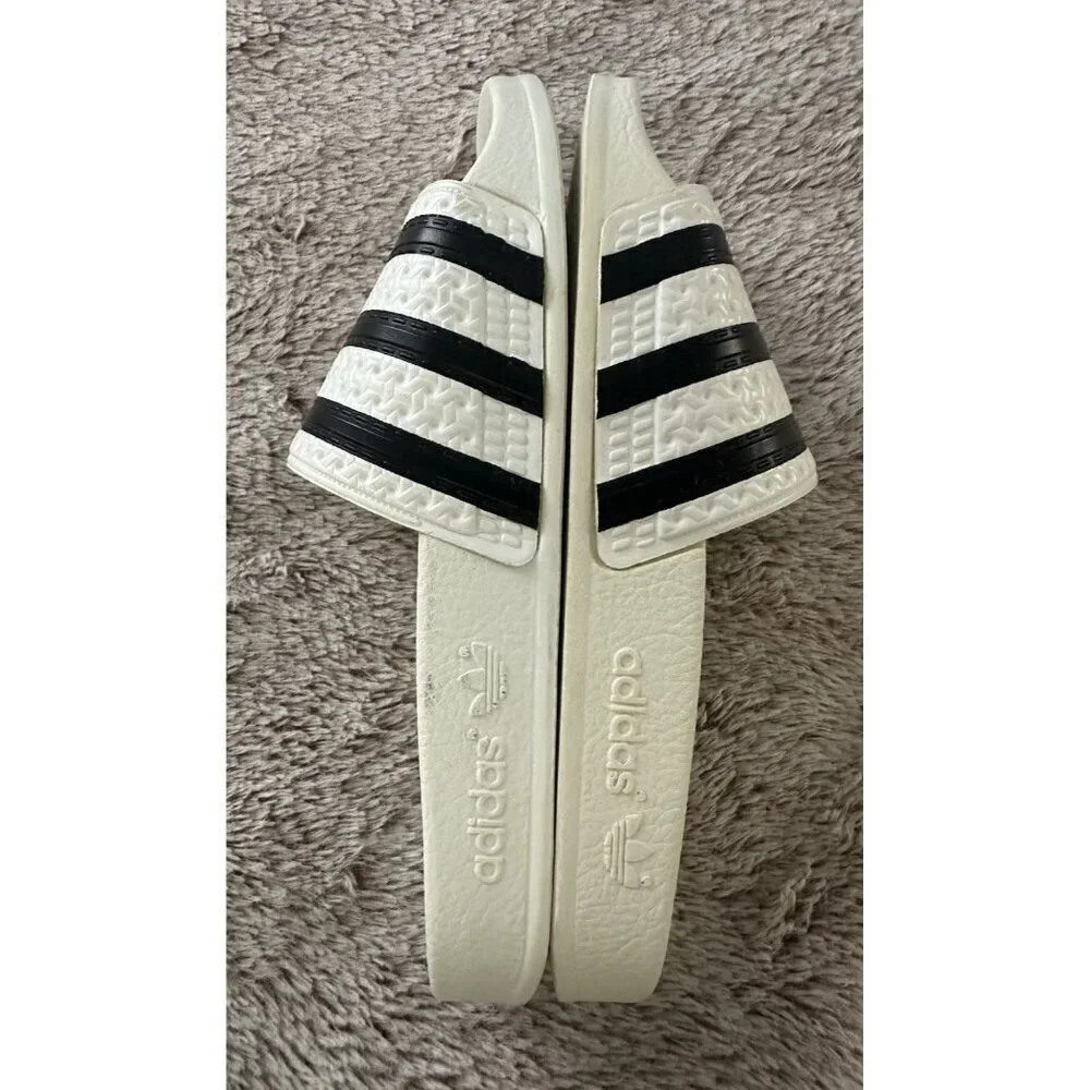 Adidas Adilette Mens Sport Sandals Slides Flip Flops Size 4 White Black 280648