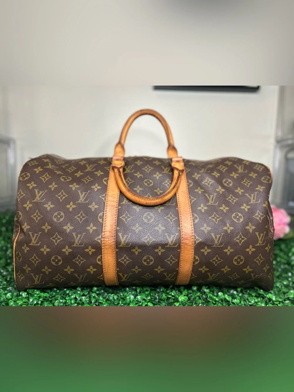 Louis Vuitton Keepall 50 Monogram Travel Bag w/ Luggage Tag, Handle Band & Strap