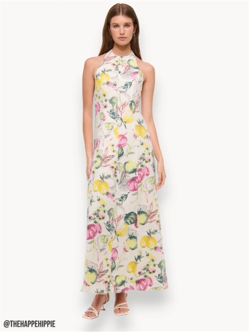 Abercrombie & Fitch Floral Halter Maxi Dress in Cream, Yellow & Pink