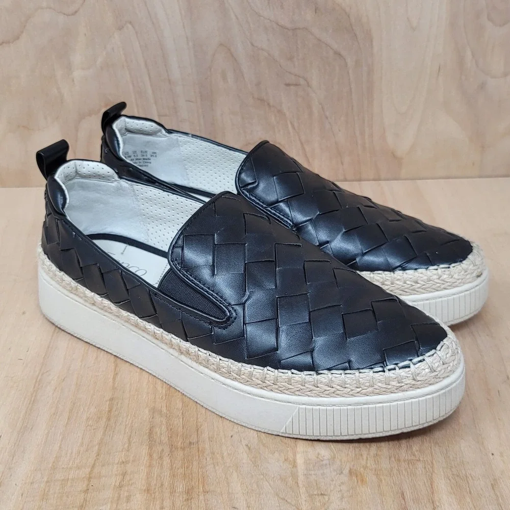 Franco Sarto Platform Shoes Women's 8.5 M Black Basket Weave Loafers Shoes