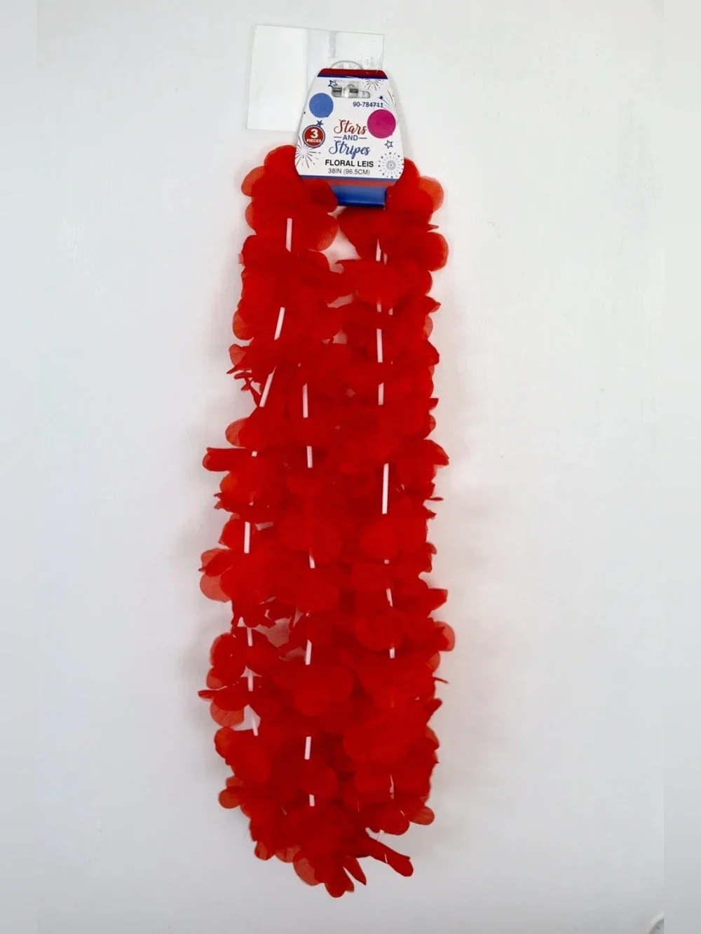 4th of July Red Floral Leis, 3 Pack - Hawaiian, Tropical, Summer Theme Party
