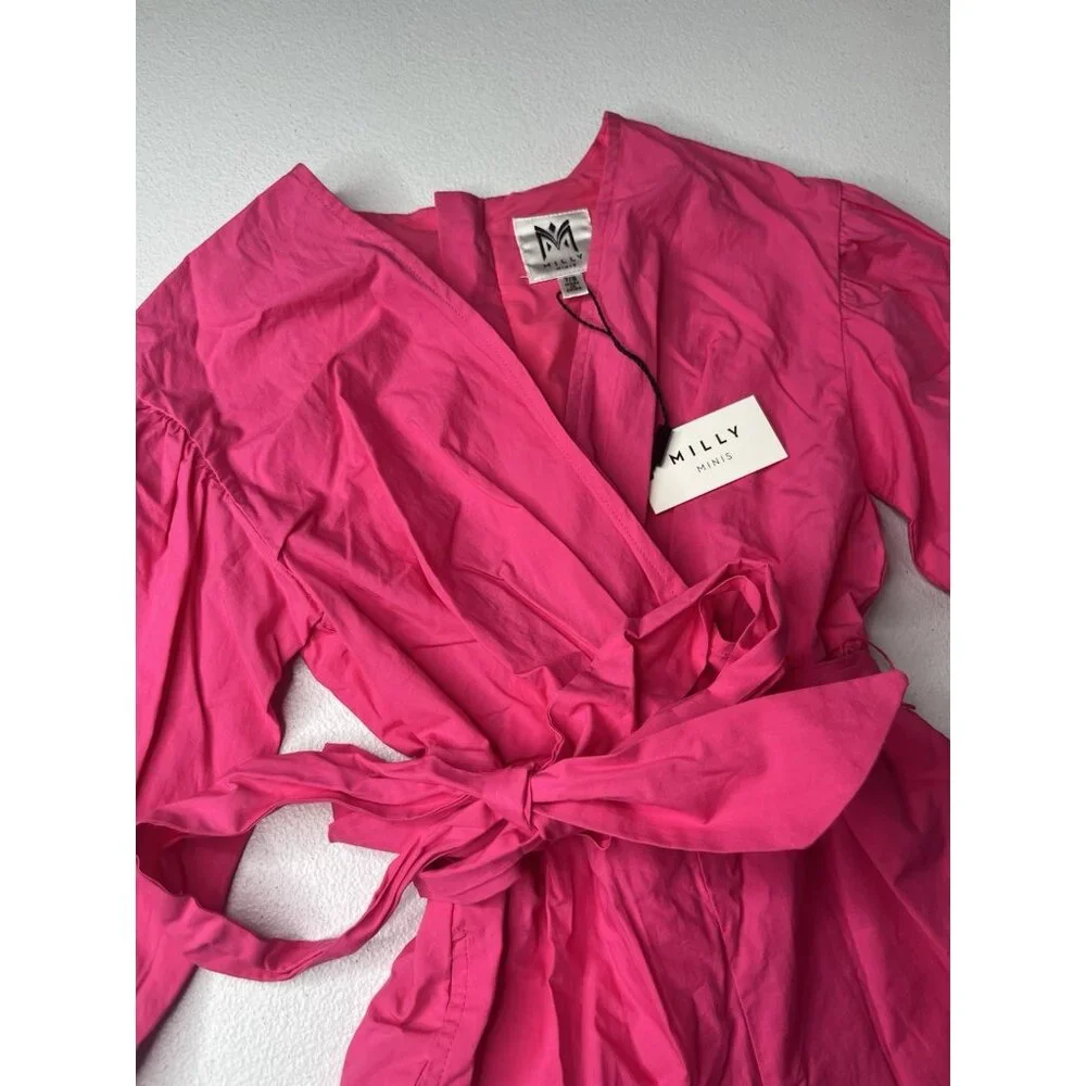 Milly Minis Girls Paulina Poplin Romper Pink Hibiscus Size 7/8 With Tags‎