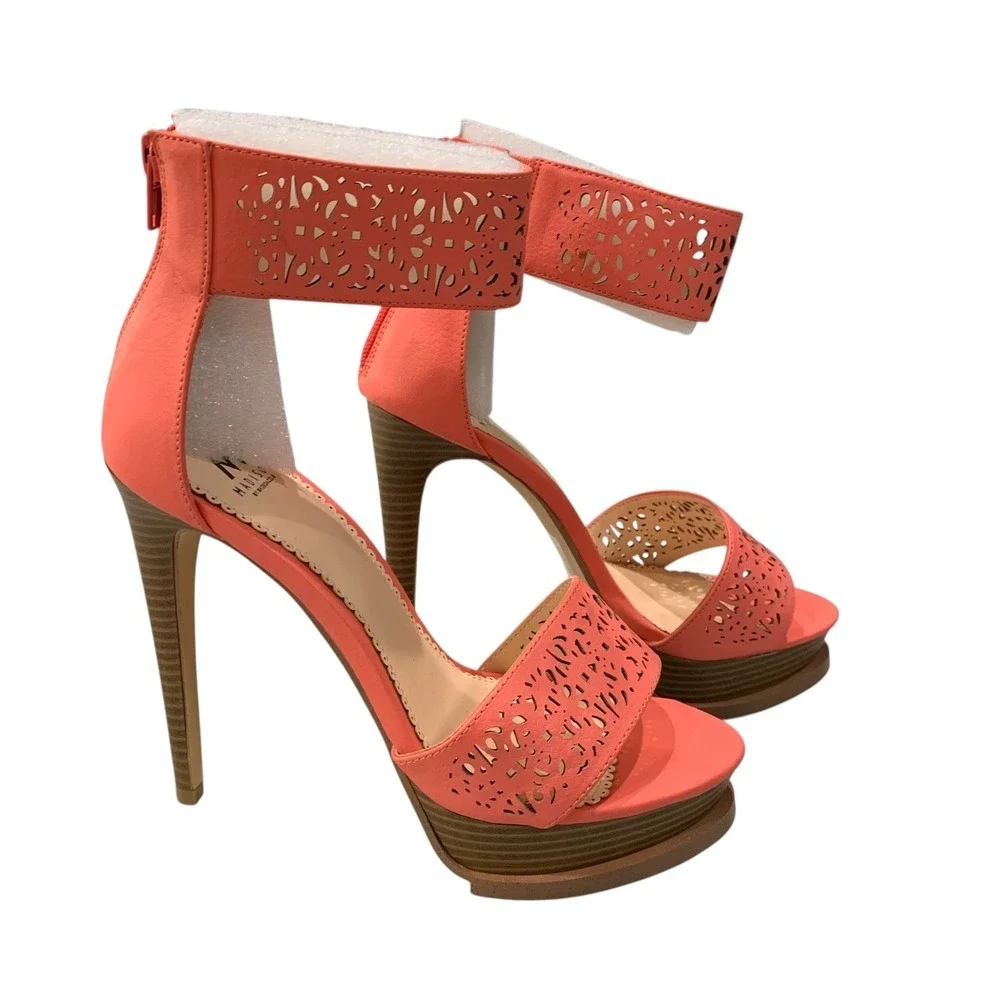 Madison by‎ Shoedazzle Gloria Coral Stiletto Heels Sandals Size 8 Ankle Strap