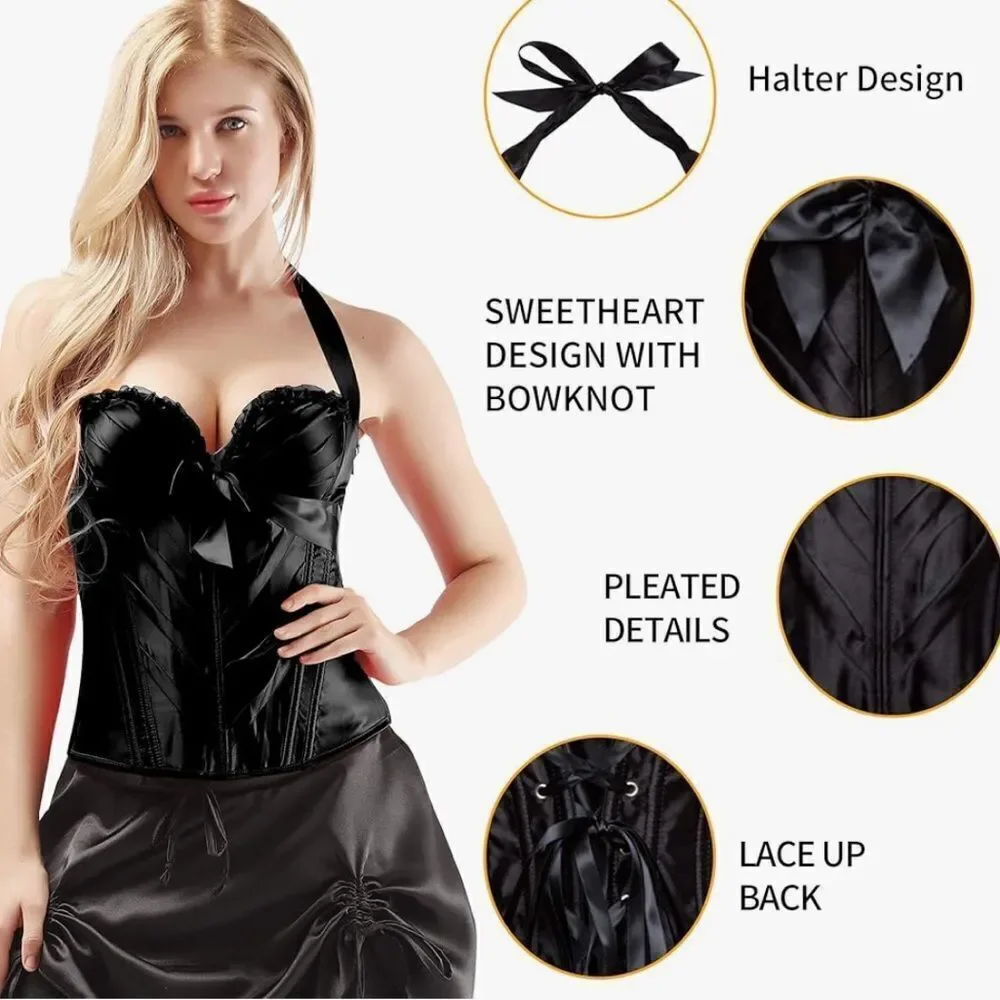 Black Lace Up Corset Waist Cincher M