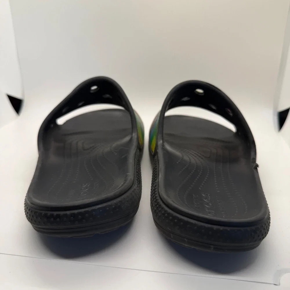 Crocs‎ Classic Slide Tie Dye Black Multi Color Sandals Mens 7 Womens 9 206121