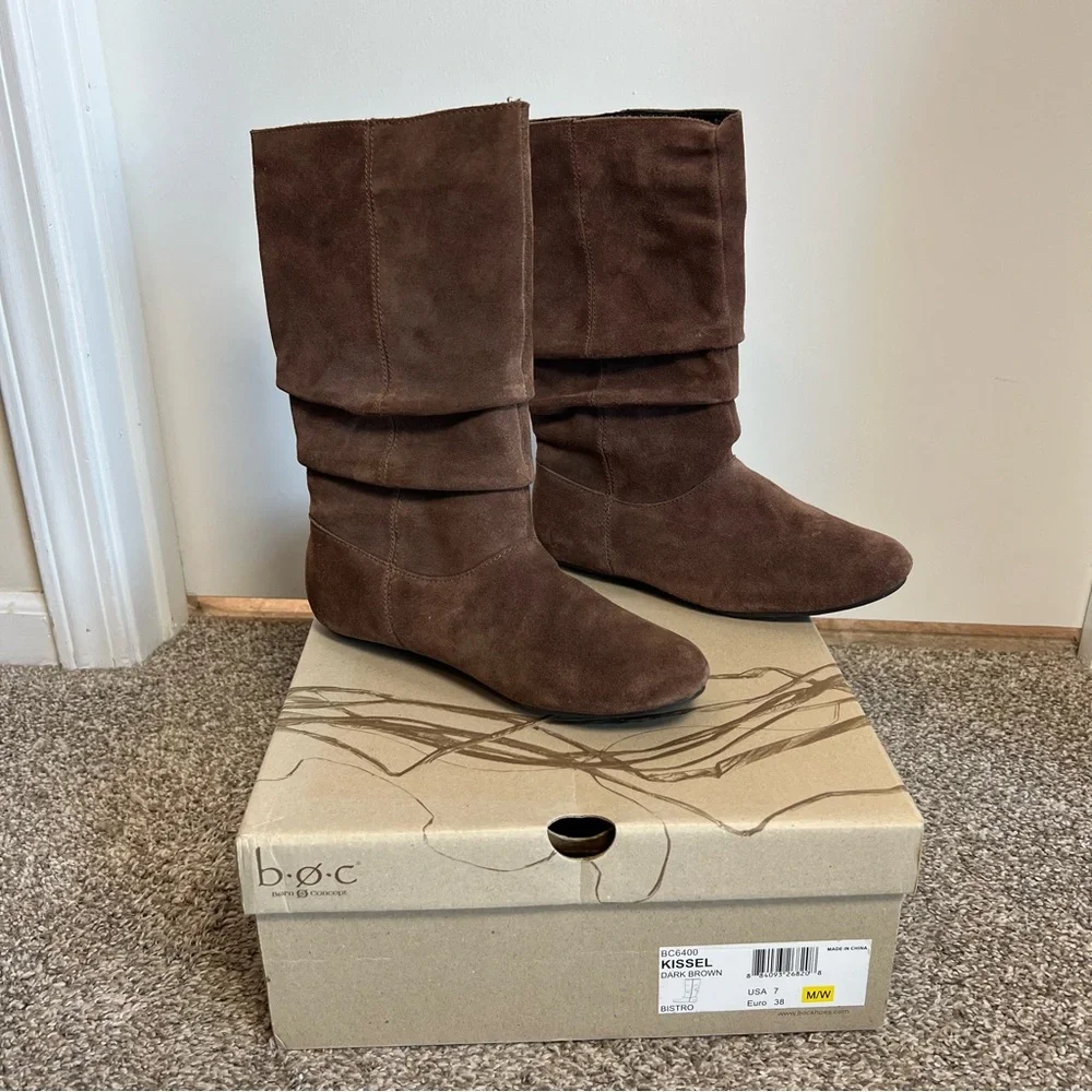 BOC Born Concepts Brown Suede Mid Calf‎ Pull On Boots Bistro style, Size 7