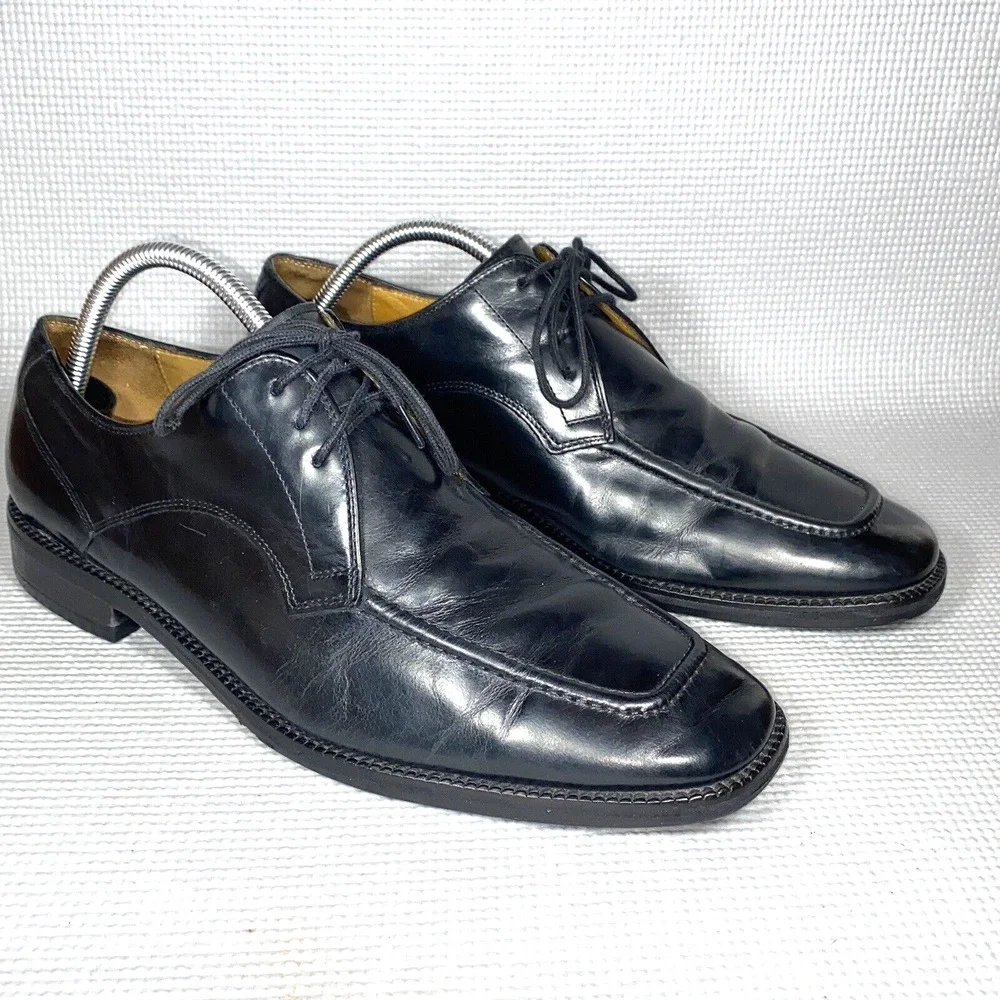 Cole Haan Oxford Black‎ Leather Square Toe Stitched Lace Up Dress Men's 10 1/2 M