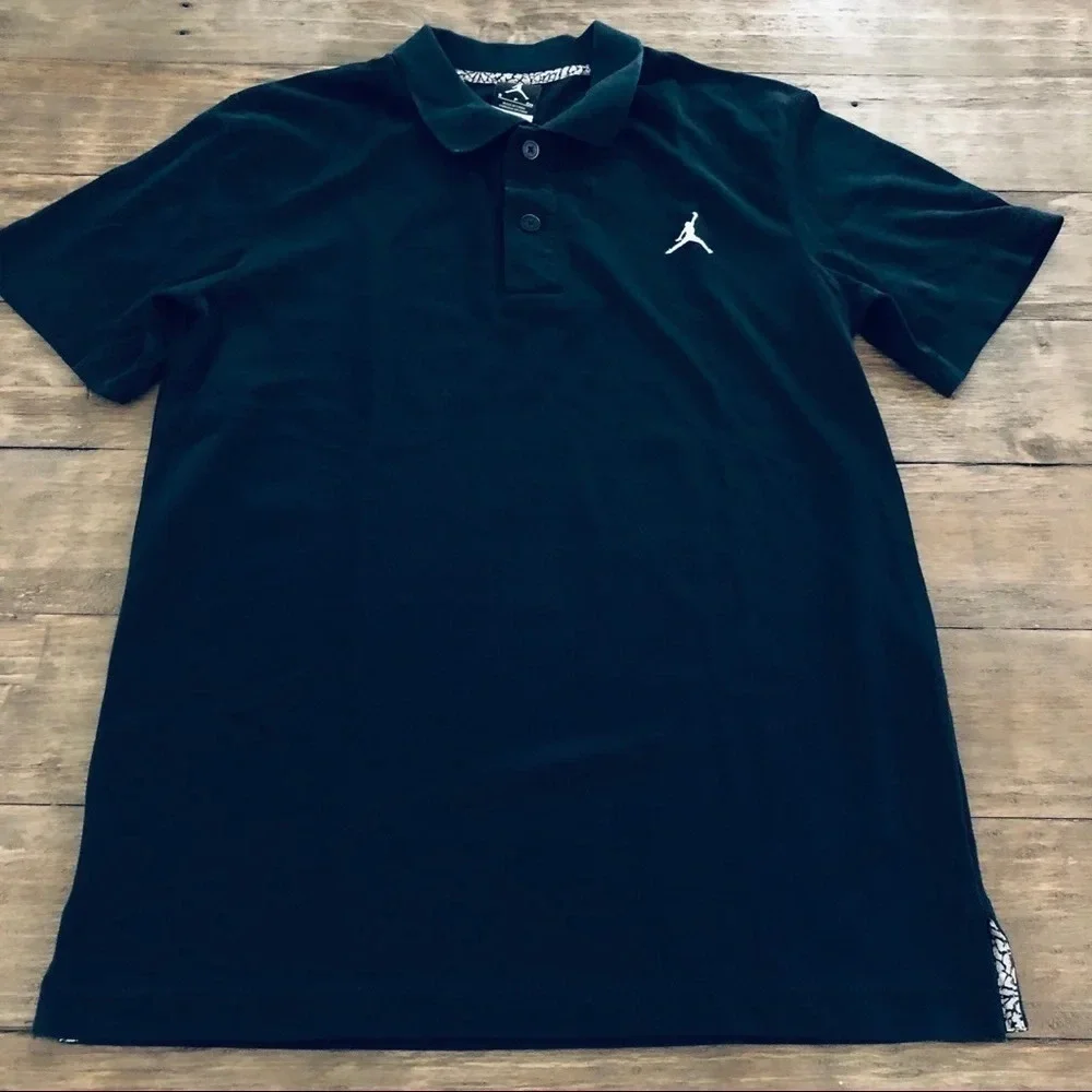 Nike Air Jordan Solid Black Dr Fit Polo‎ Shirt S