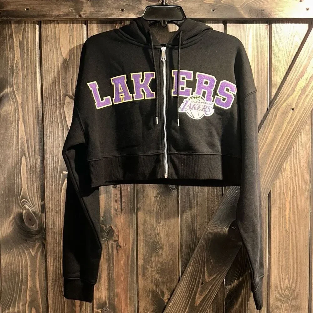 NWT NBA Lakers Cropped Drop Sleeve Zip Up Hoodie