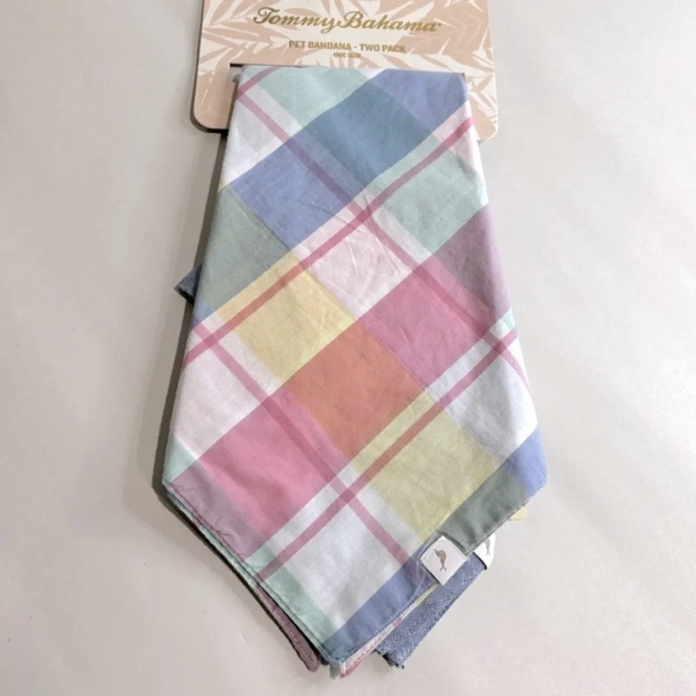 Tommy Bahama Plaid Pet Bandana Set of 2 NWT