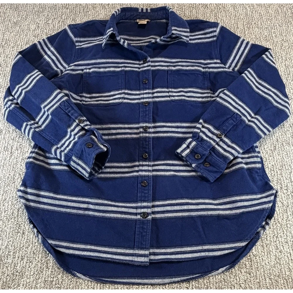 Duluth Trading Co Mens Blue Striped Heavy Flannel Button Shirt Shacket Size‎ XL