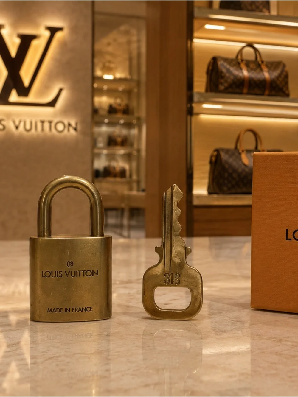 Louis Vuitton Brass Padlock and Key Set - Gold Tone. #318