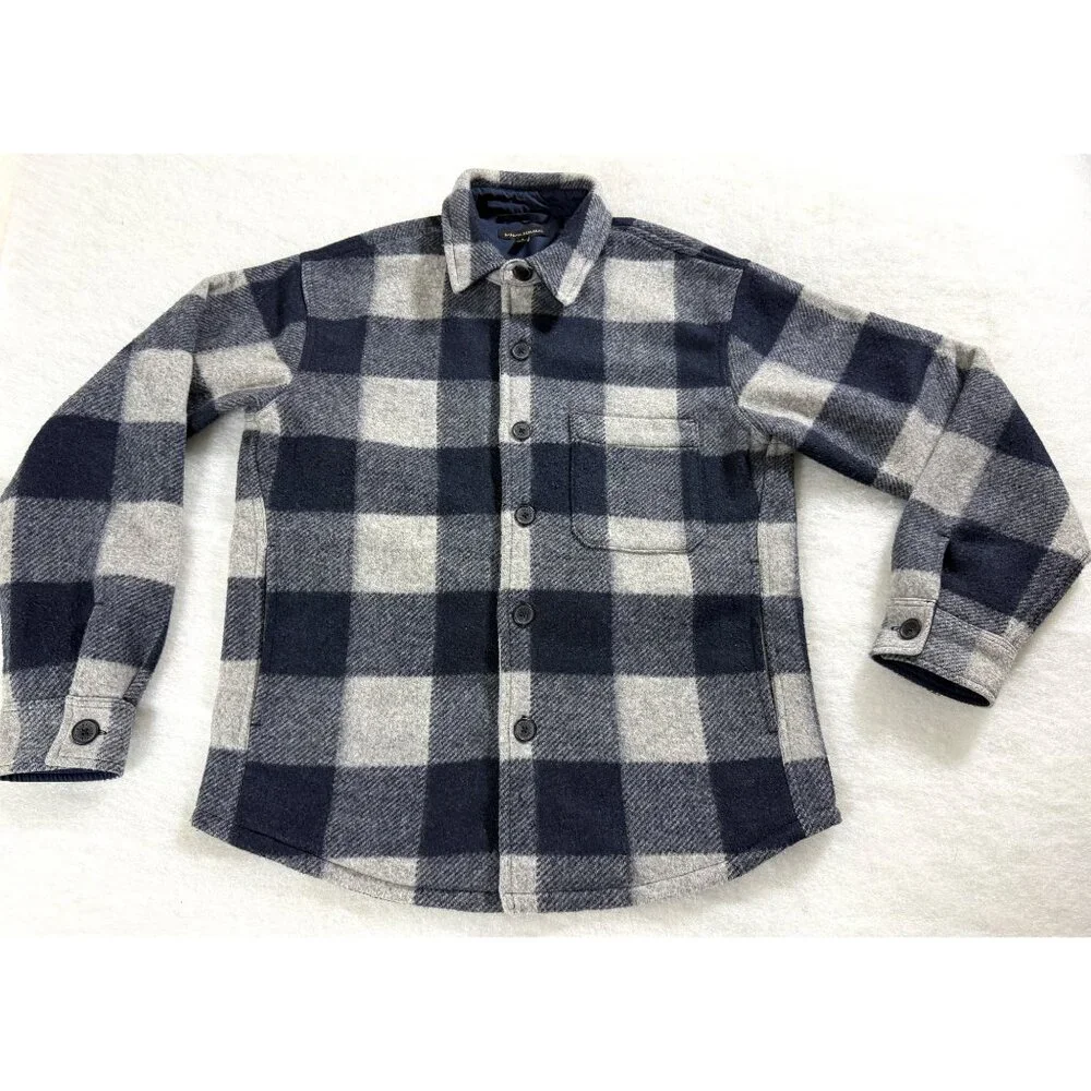 Banana Republic Men’s S Buffalo Plaid Shirt Jacket Shacket Navy Gray Warm Lined‎
