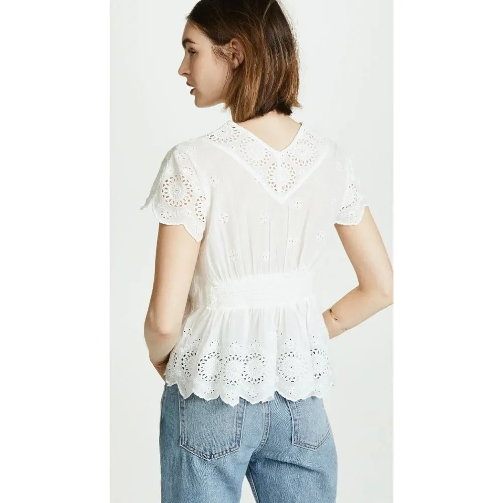 New! FREE PEOPLE Truly Your Eyelet Cutout Peplum Top Blouse Size Small Ivory