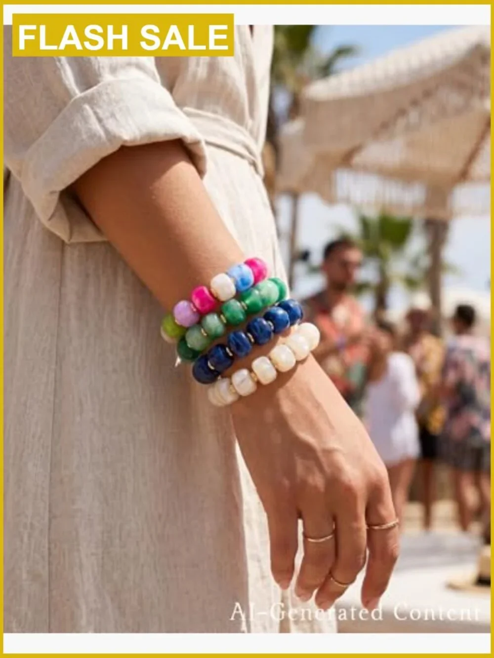 Chunky Beaded Bracelets for Women Set of 4 Boho Stretch