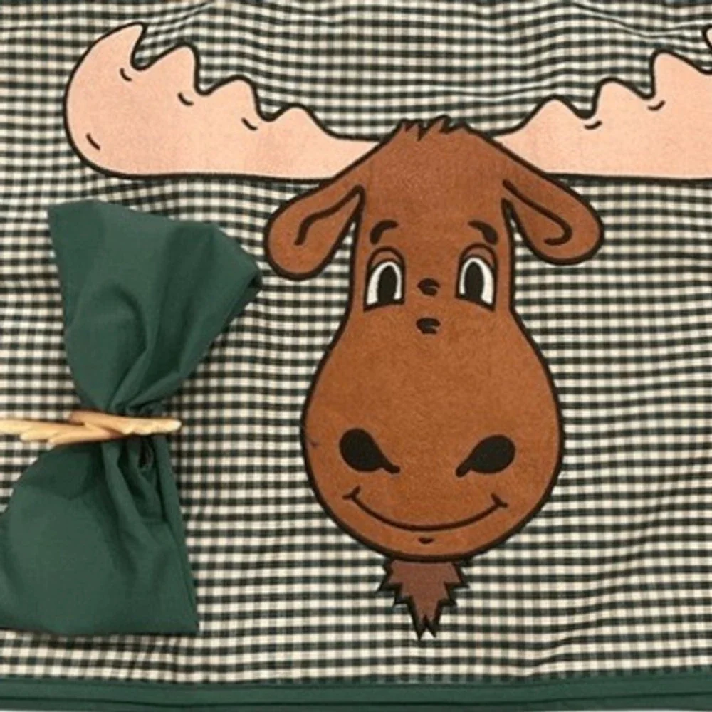 Set of 4 Rustic Moose Placemats Napkins & Antler Rings Green Gingham Lodge Decor