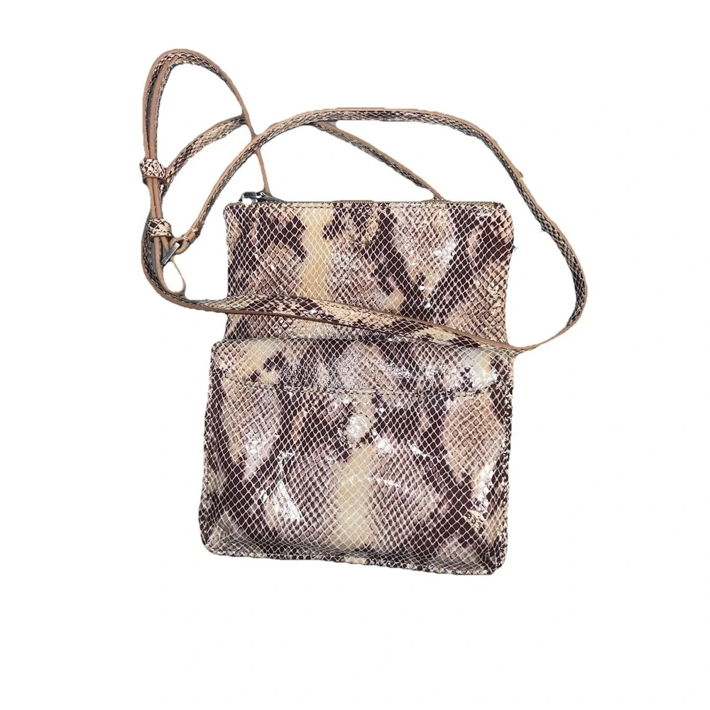 Hobo‎ Leather Sandsnake Crossbody Foldable Magnetic Zip Adjustable Handbag