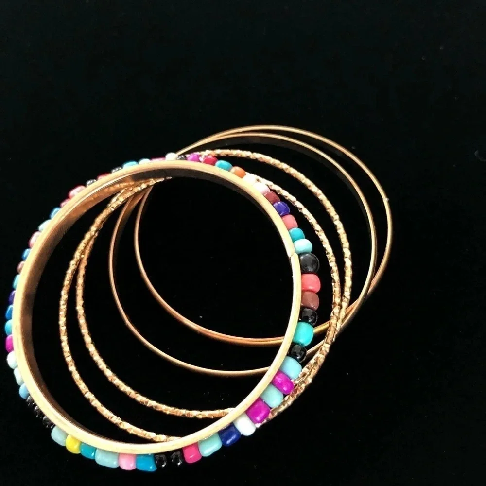 Kids Girls 5‎ Piece Gold Tone Bangle Bracelet Set