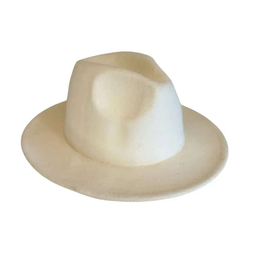 Womens Ivory‎ Felt Classic Wide Brim Pinched Crown Fedora Western Hat OS