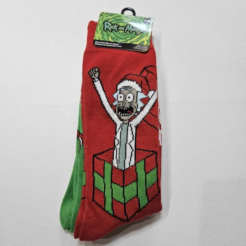 Rick‎ And Morty Christmas Socks 2 Pair Red And Green Fits Shoe Size 6-12