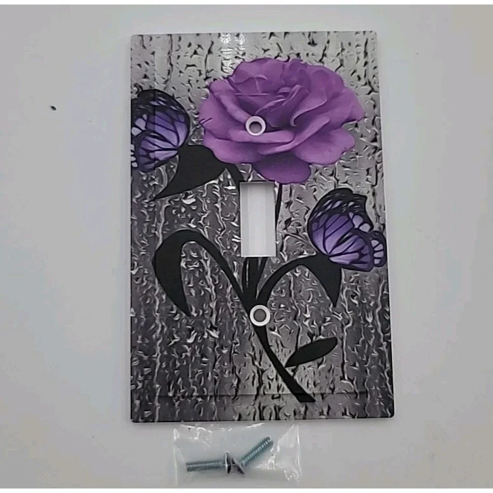 1-Gang Single Toggle Light Switch Wall Plate Decor Cover Purple‎ Rose Butterfly