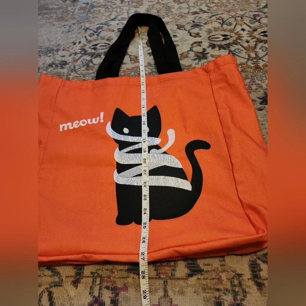 Source Unknown Orange Cat Tote with Black Handles
