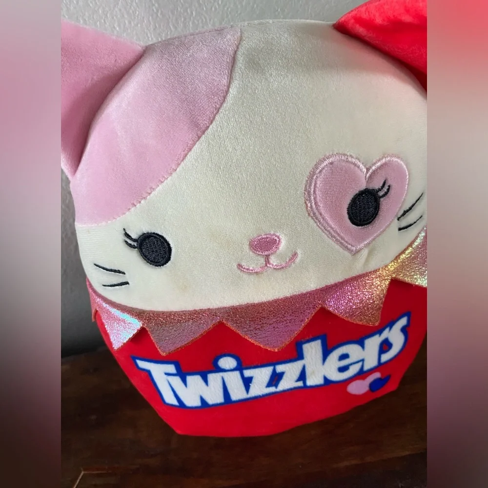 Twizzlers Plush Cat Pillow - Red & Pink Candy Logo Squishmallows 8”
