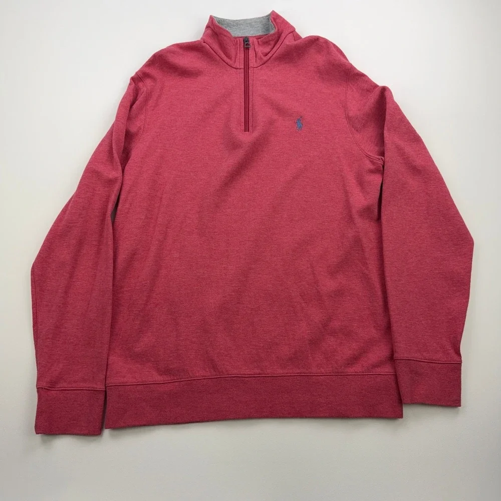 Polo Ralph Lauren Sweater Mens Medium Flame Red 1/4 Zip Long Sleeve