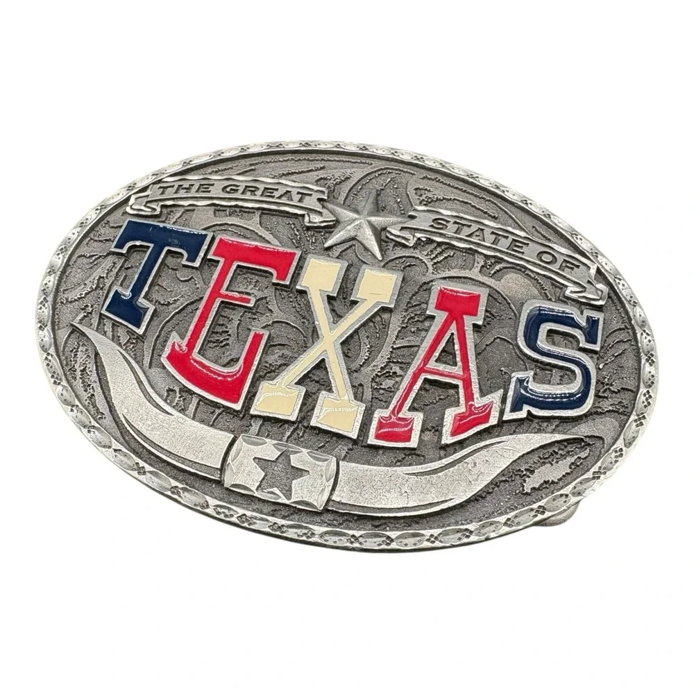 Texas Longhorn Belt Buckle Great‎ State Cowboy Western Silver Tone Vintage