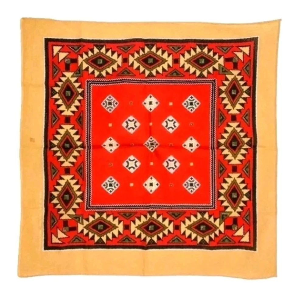 VTG NEW Crisp Aztec Native Scarf Handkerchief/Bandana/ Red/White/Mustard 21