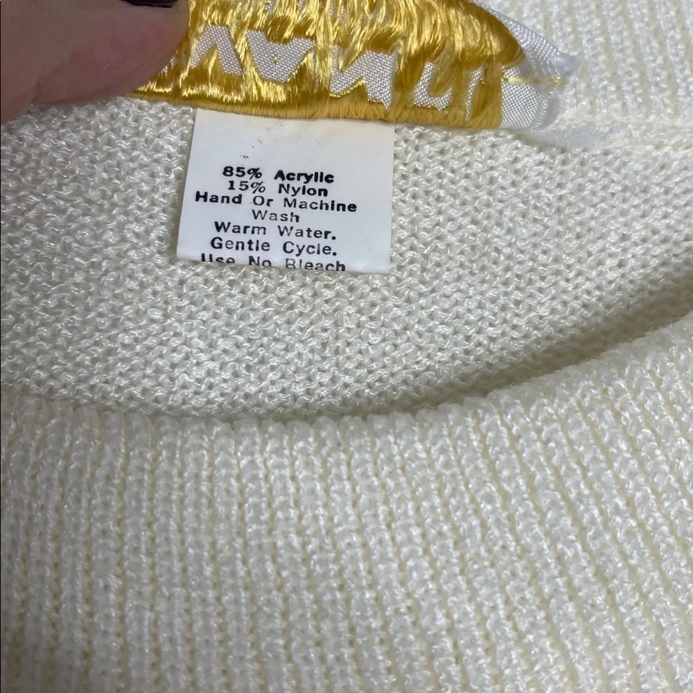 Vintage 80s Vivanti Geometric Knit Long Sleeve Ivory Sweater Women's Size 8