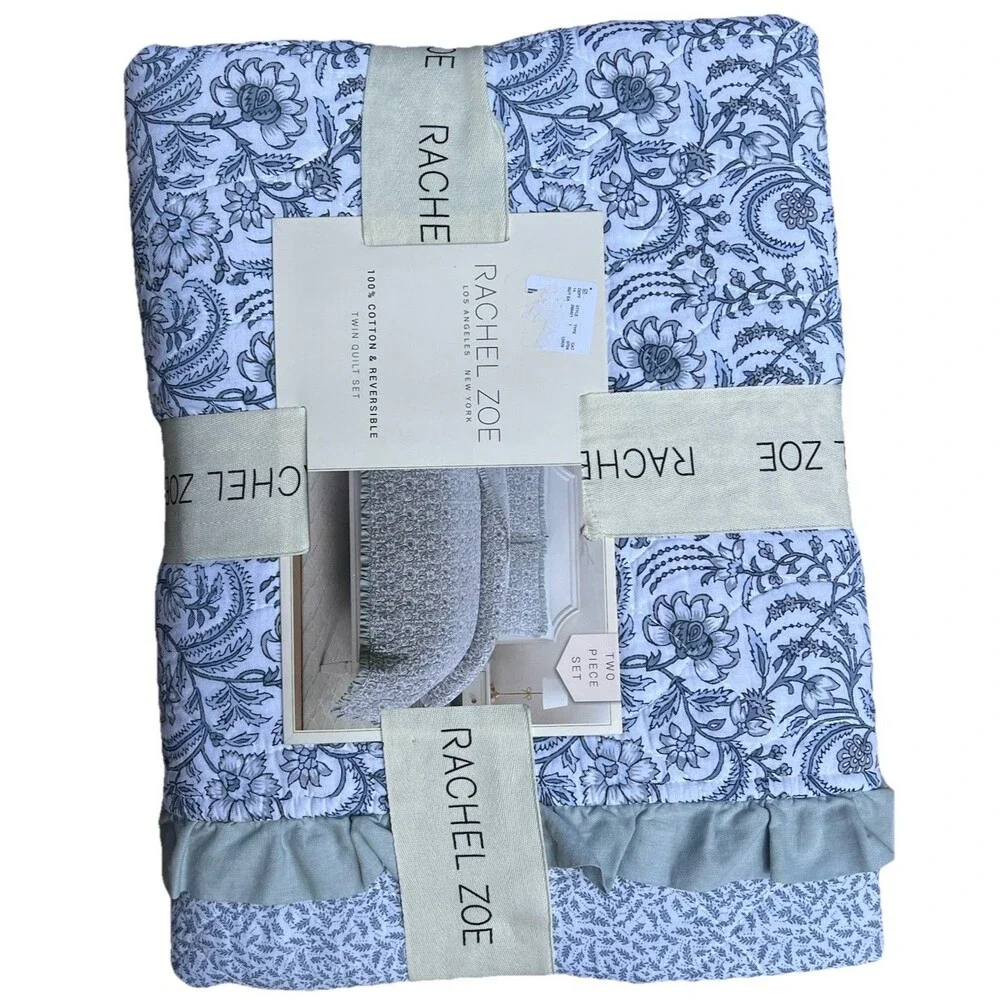 Rachel Zoe Multicolor Floral Reversible TWIN Quilt Cotton Ruffled
