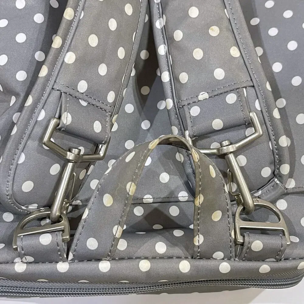 JuJuBe Nurtured Large Breast Pump Backpack Diaper Baby Bag Polka Dot Gray White