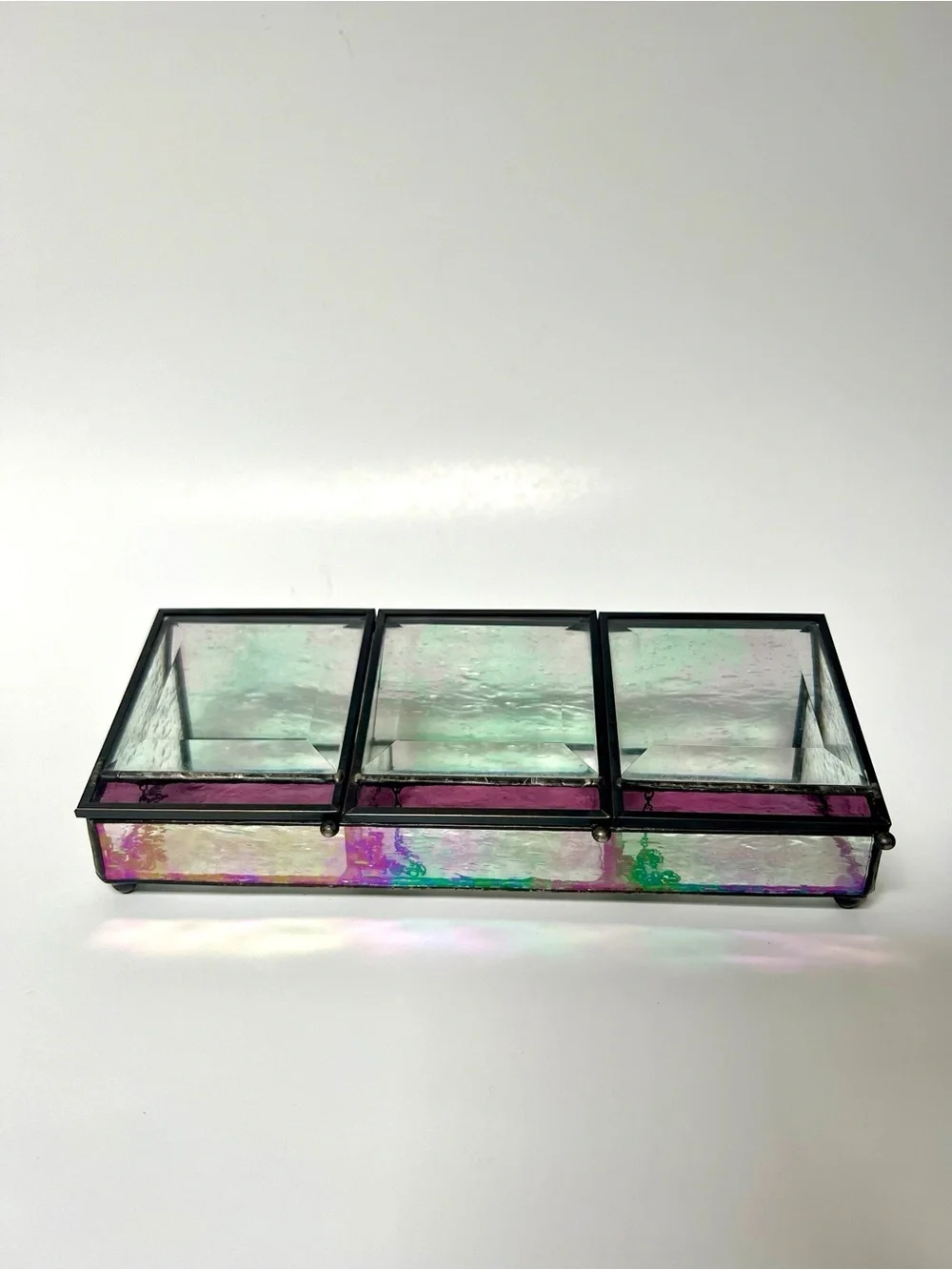 Vintage Stained Glass Divided Trinket Box