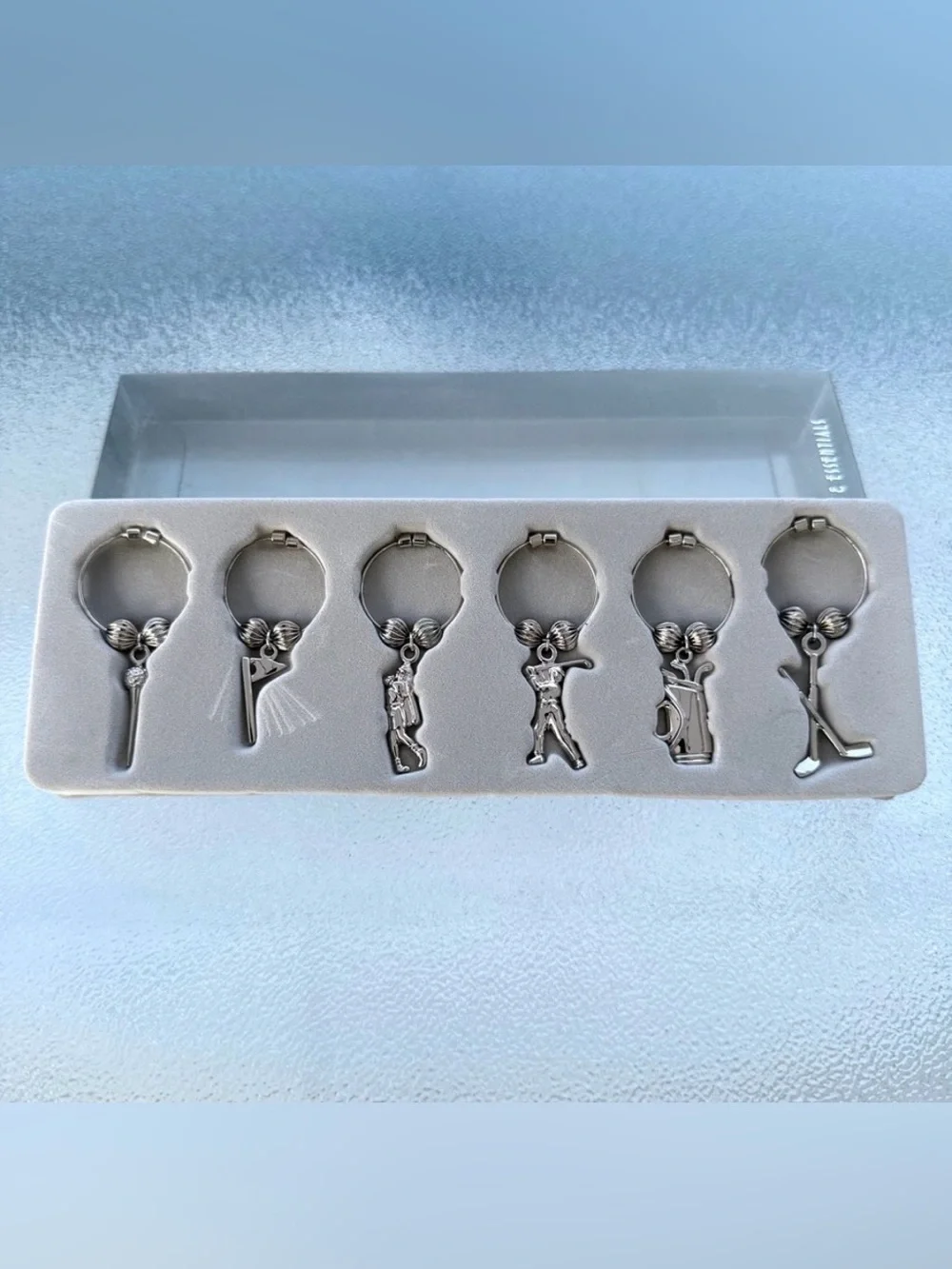 Hourglass Brand Golf Themed Silver-Tone Metal Wine Charms ~ Set of 6