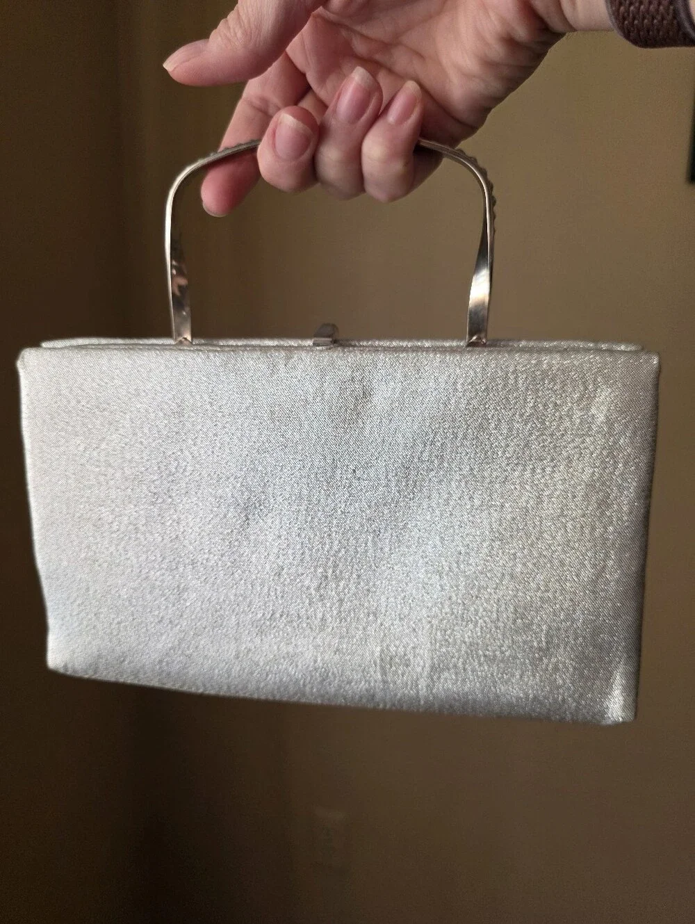 Vintage 50s 60s After Five Silver Lamé Convertible Clutch Rhinestone Top Handle