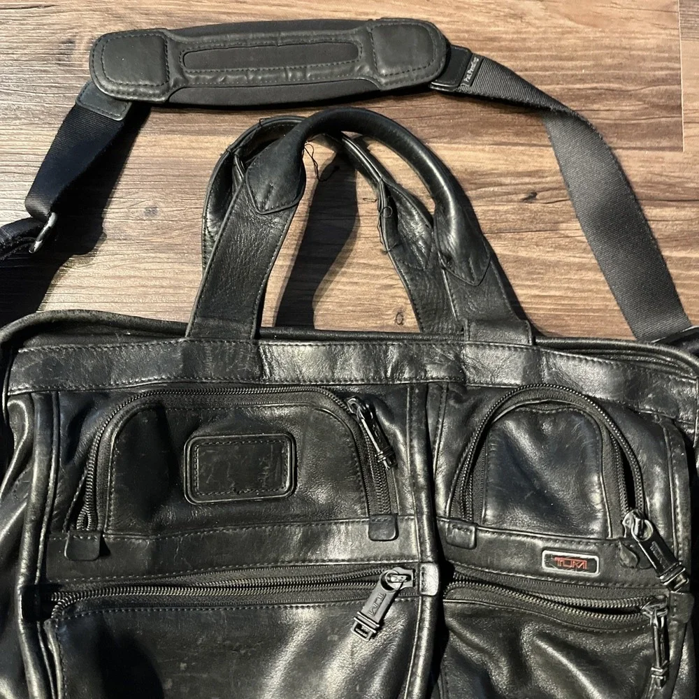 Tumi Alpha‎ 96141DH2 2-Way Leather Briefcase A4 Large Capacity Black Used GUC