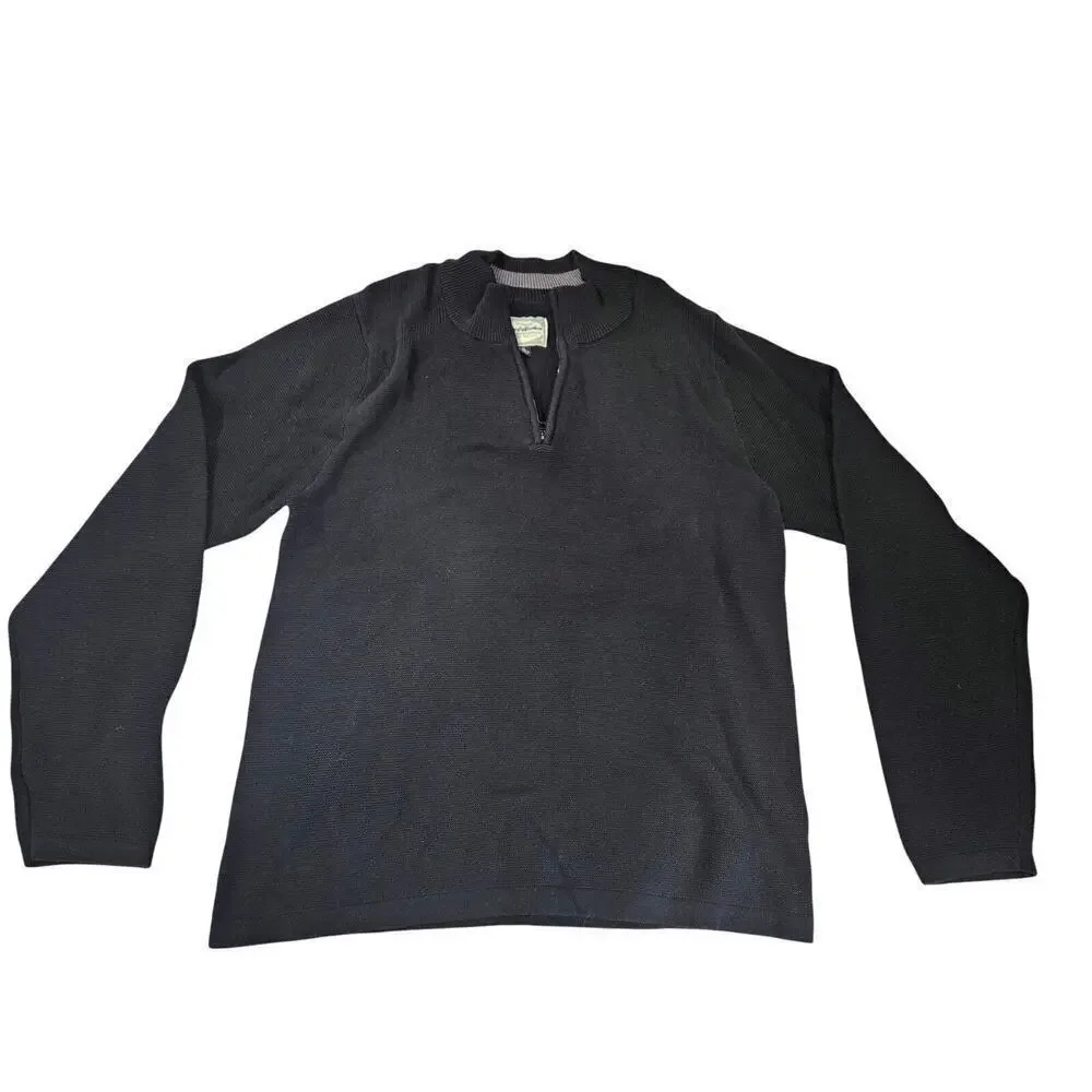 Flag & Anthem Pullover Sweater Men's Size XL Black Knit 1/4 Zip Long Sleeve