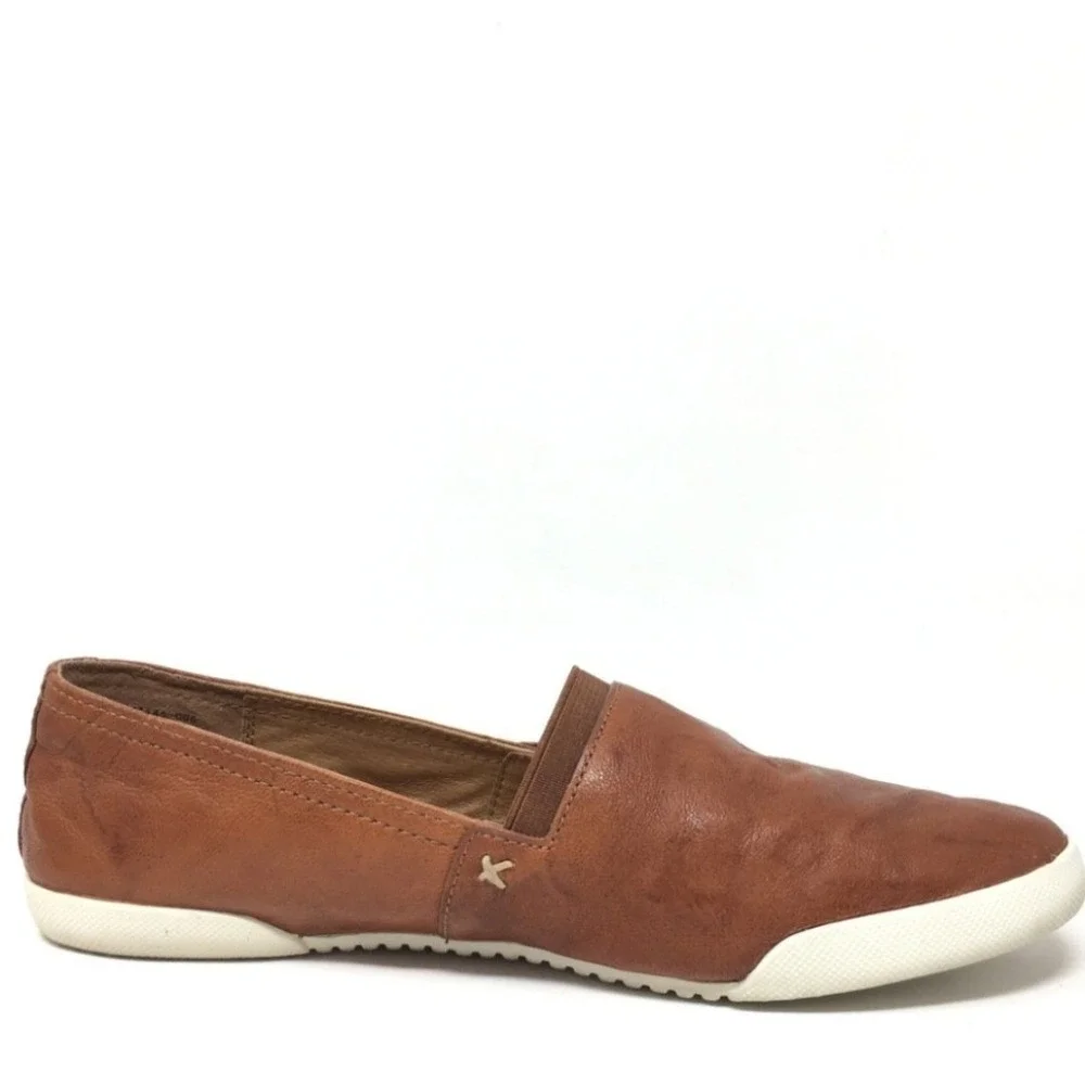 Frye Melanie Slip On Leather Sneakers Womens 5.5 Brown Cognac Loafers